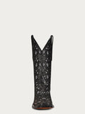 C4061 - WOMEN'S BLACK GLITTER OVERLAY WHITE EMBROIDERY BLACK SQUARE TOE COWBOY BOOT
