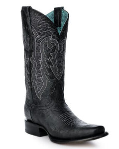 CORRAL - Black/Silver Overlay Square Toe Boot