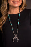 28" Turquoise & Faux Navajo Pearl Necklace w/ Naja Pendant