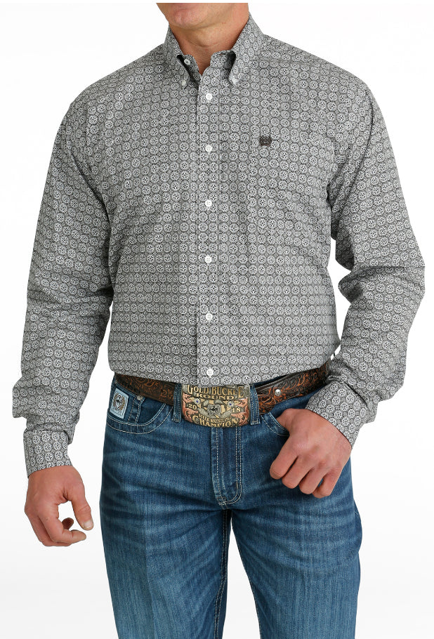 CINCH - Mens Long Sleeve Gray Patterned Button up Shirt