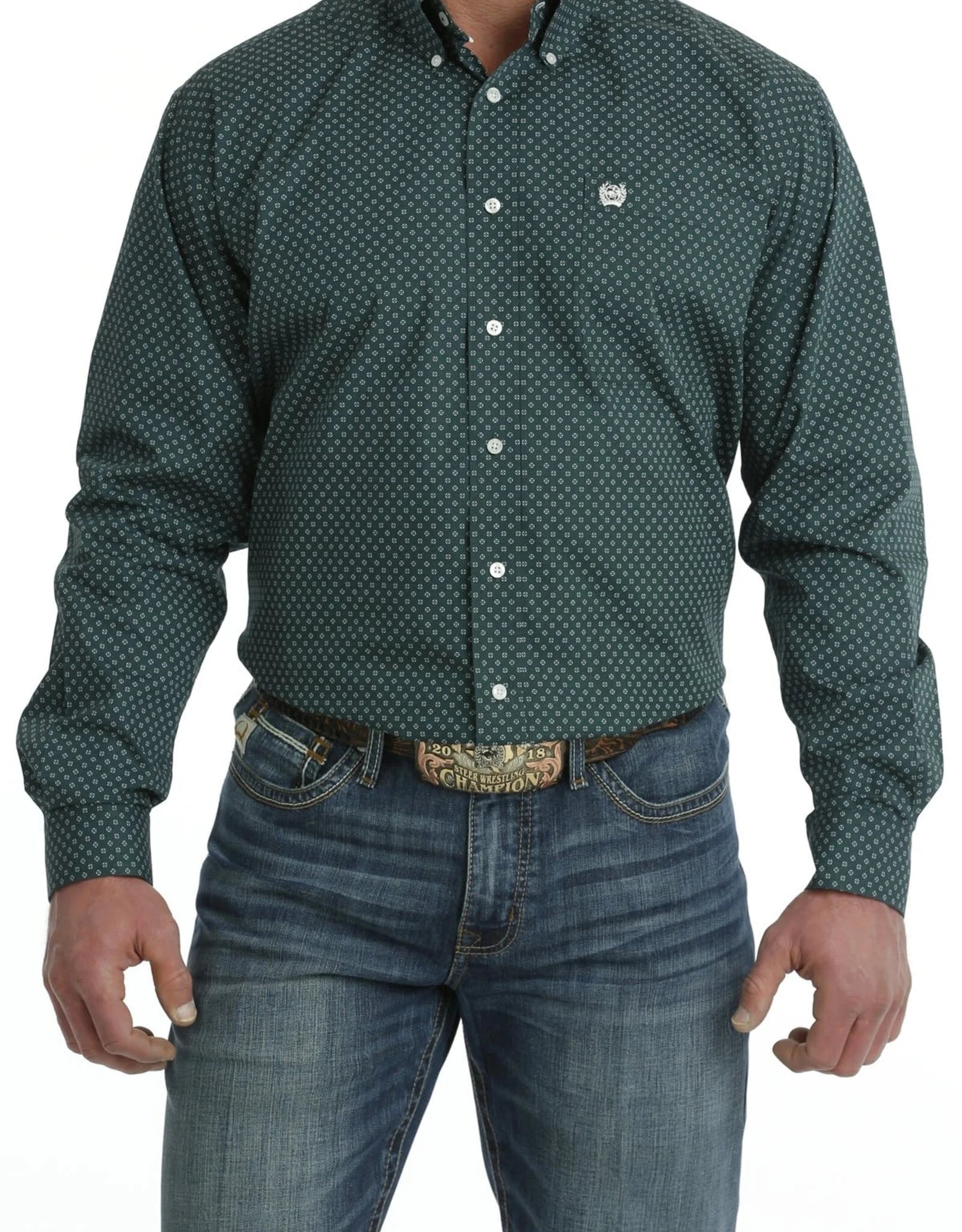 CINCH - Mens Long Sleeve Dark Green Button up Shirt