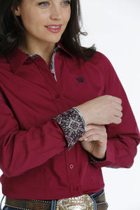 Women's Long Sleeve w/contrast Trim Button down Shirt