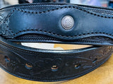 Gingerich Concho Belt 1.5 Oak Leaf Western Black Belt