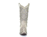 Corral White Glittered Inlay and Crystals Snip Toe Wedding Boot