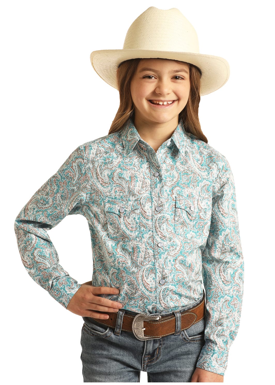 Panhandle Girls Brown & Teal Snap Shirt