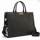 Wrangler Carry-All Large Tote with cow print side panels and detachable crossbody strap in classic black.