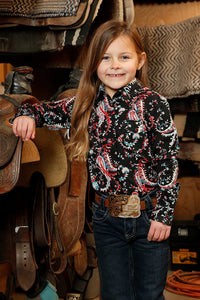 Girl's  Paisley Print Western Shirt - Black