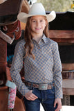 Girl's Geometric Print Button-Down Western - Orange / Light Blue