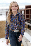 Girl's Southwestern Print Western Shirt - Navy