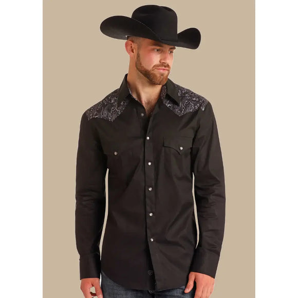 ROCK&ROLL Long Sleeve Snap Western Shirt -Black