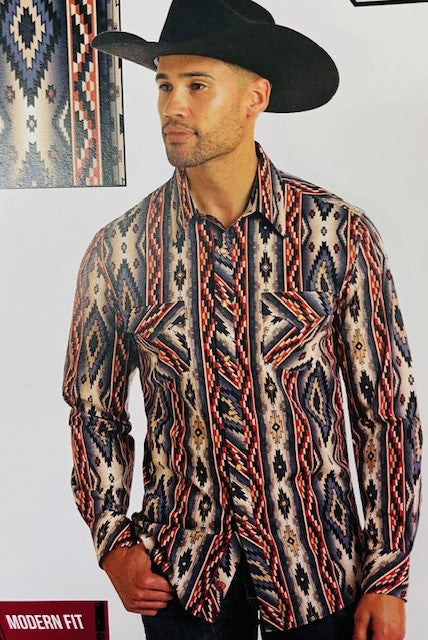 Southwestern Printed Long Sleeve Snap Shirt