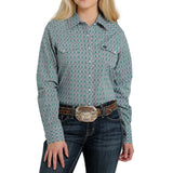 CINCH - Women's Blue & Green Circle Geo Print Long Sleeve Snap Western Core Shirt