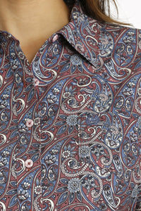 Women's Paisley ARENAFLEX Button-Down Western Shirt - Burgundy/Blue