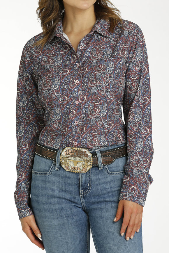 Women's Paisley ARENAFLEX Button-Down Western Shirt - Burgundy/Blue