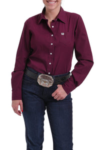 Women's Burgundy Solid Button-Up Shirt MSW9164030