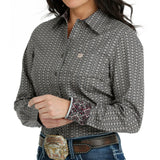 Womens Gray Western Print Shirt