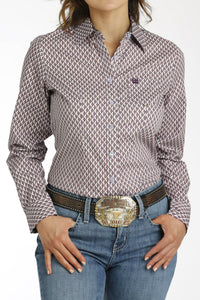 CINCH - Women's Diamond Print Button-Down Western Shirt - Lavender