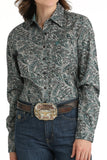 CINCH - Women's Paisley Print Button-Down Western Shirt - Gray/Teal