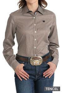 Women's Stripe Button-Down Western Shirt - Brown/Navy