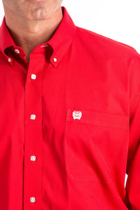 CINCH - Mens Long Sleeve Solid Button Shirt - Red