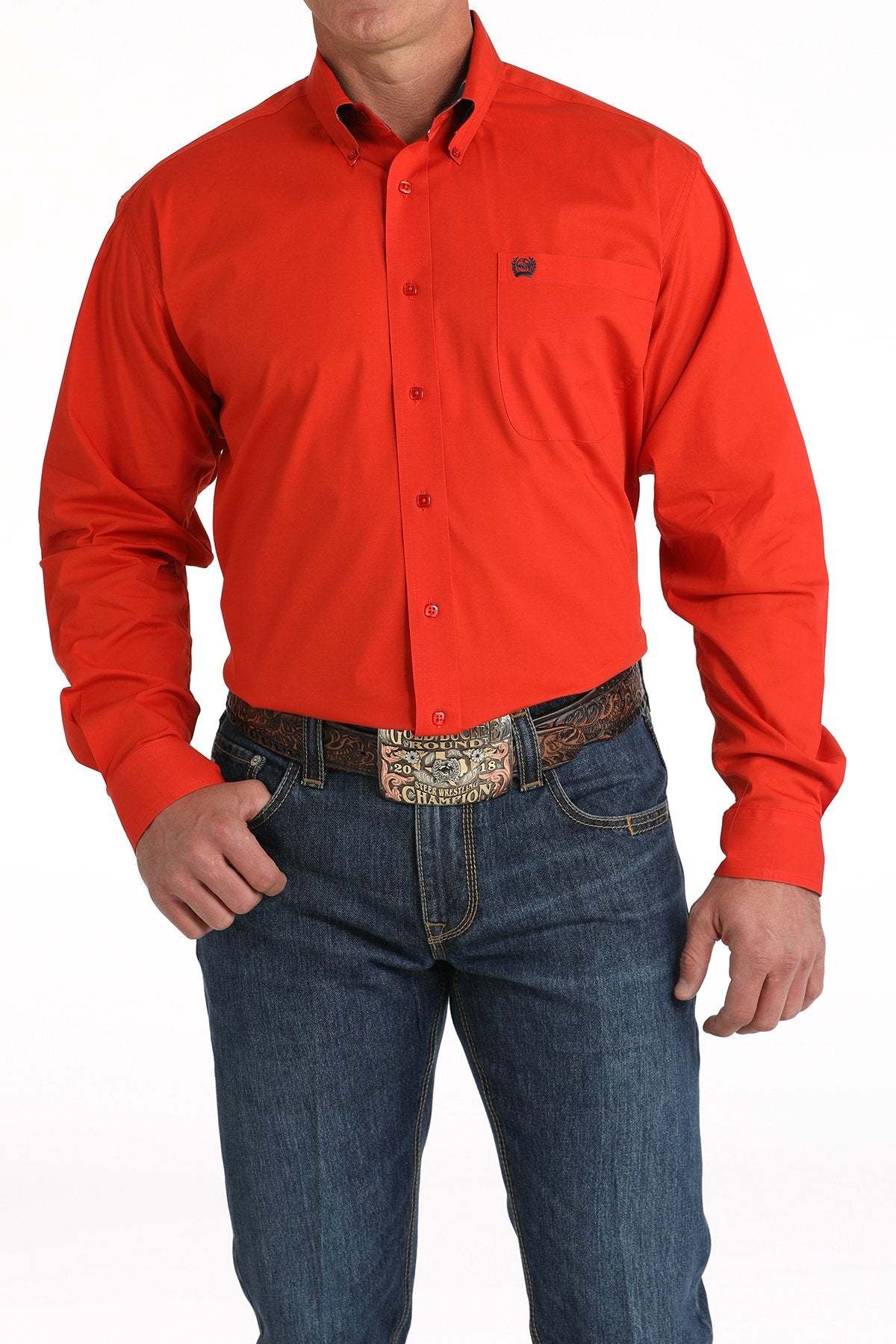 Cinch Men's Stretch Solid Button-Down Western Shirt - Red