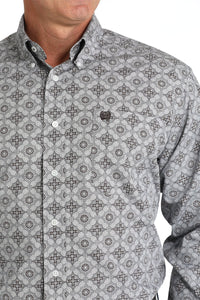 Men's Medallion Print Button-Down Western Shirt - Brown