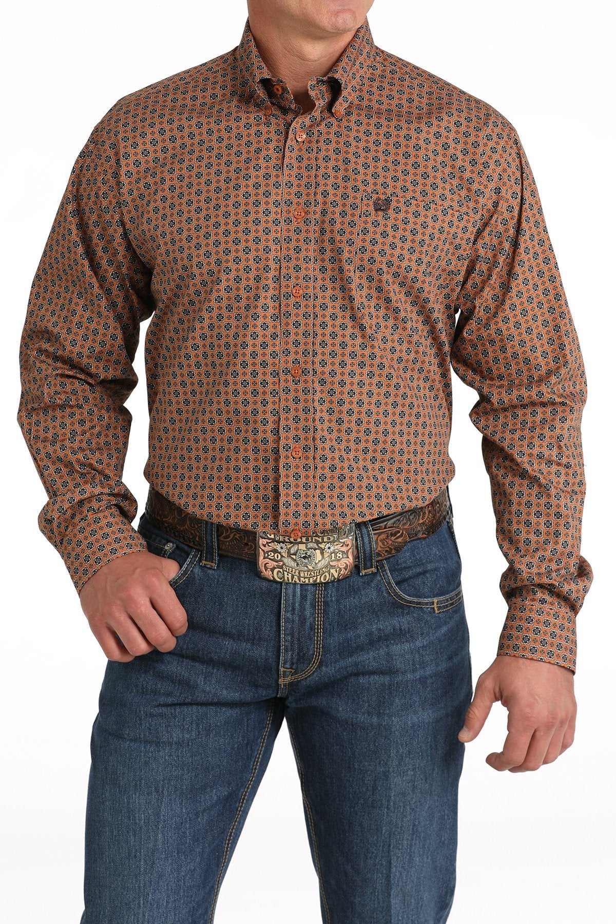 Cinch Men's Geometric Print Button-Down Western Shirt - Gold