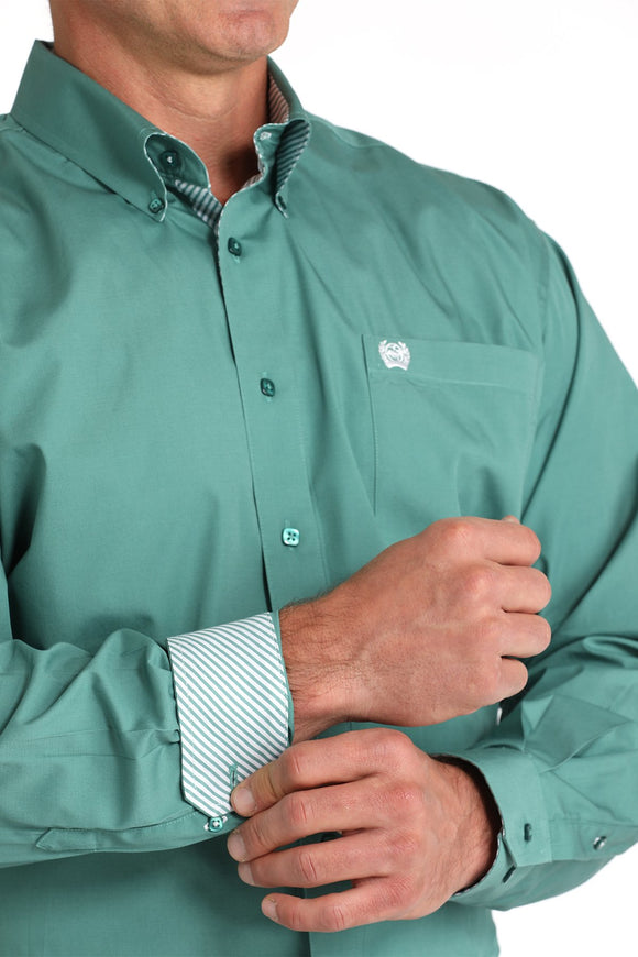 Men's Solid Button-Down Western Shirt - Green