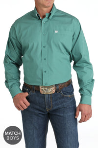 Men's Solid Button-Down Western Shirt - Green