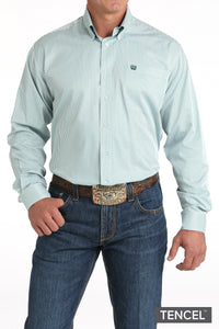 Men's Stripe Print Button-Down Western Shirt - Green/White