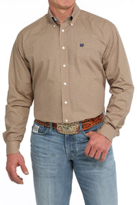 Men's Geometric Print Button-Down Western Shirt - Gold