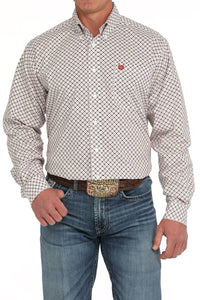 Men's Geometric Print Button-Down Western Shirt - White