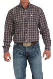 Men's Plaid Button-Down Western Shirt - Purple