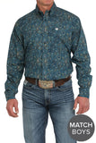 Men's Paisley Print Button-Down Western Shirt - Blue