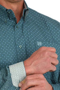 Men's Medallion Print Button-Down Western Shirt - Green