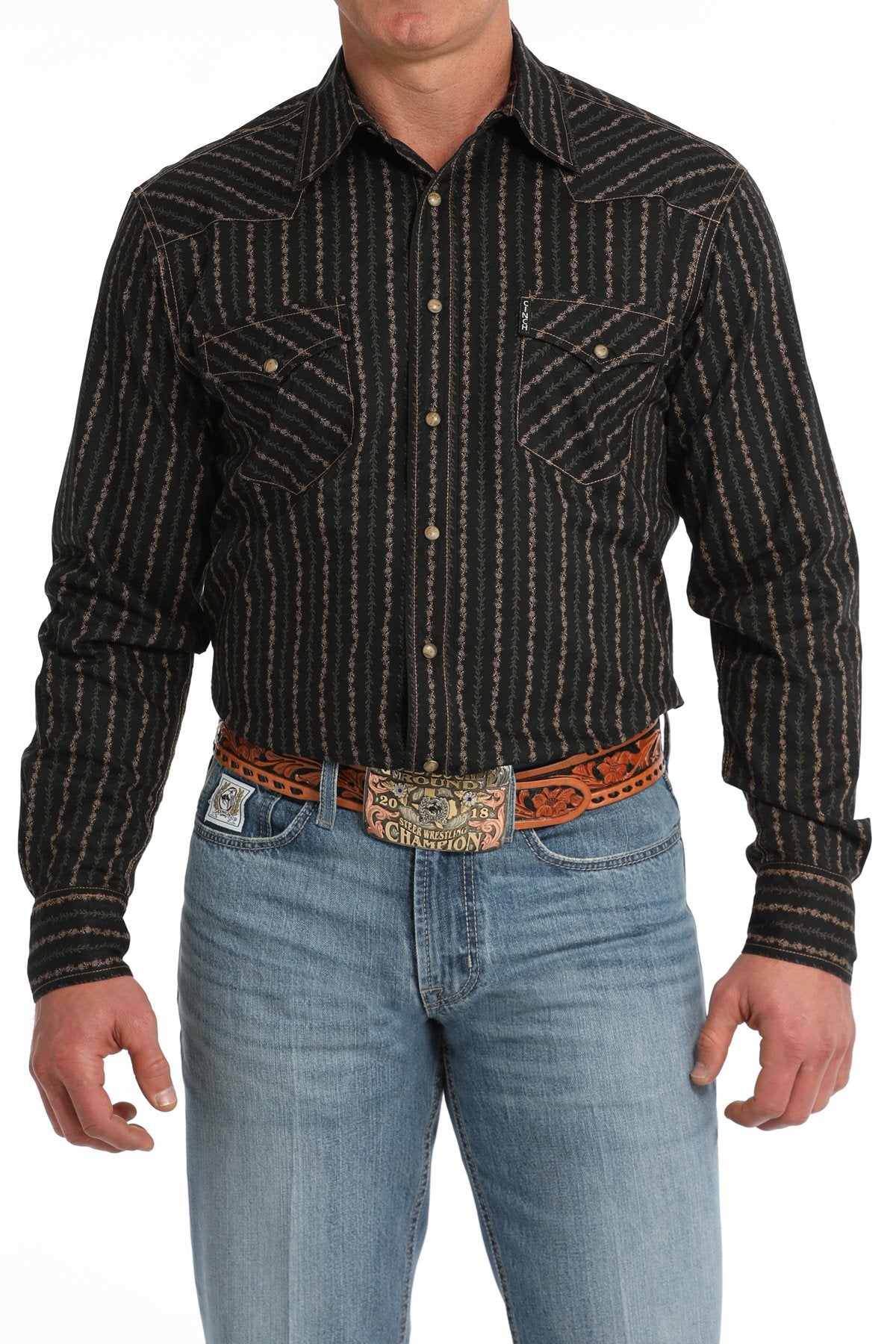 Cinch Men's Modern Fit Vintage Stripe Snap Front Western Shirt - Black