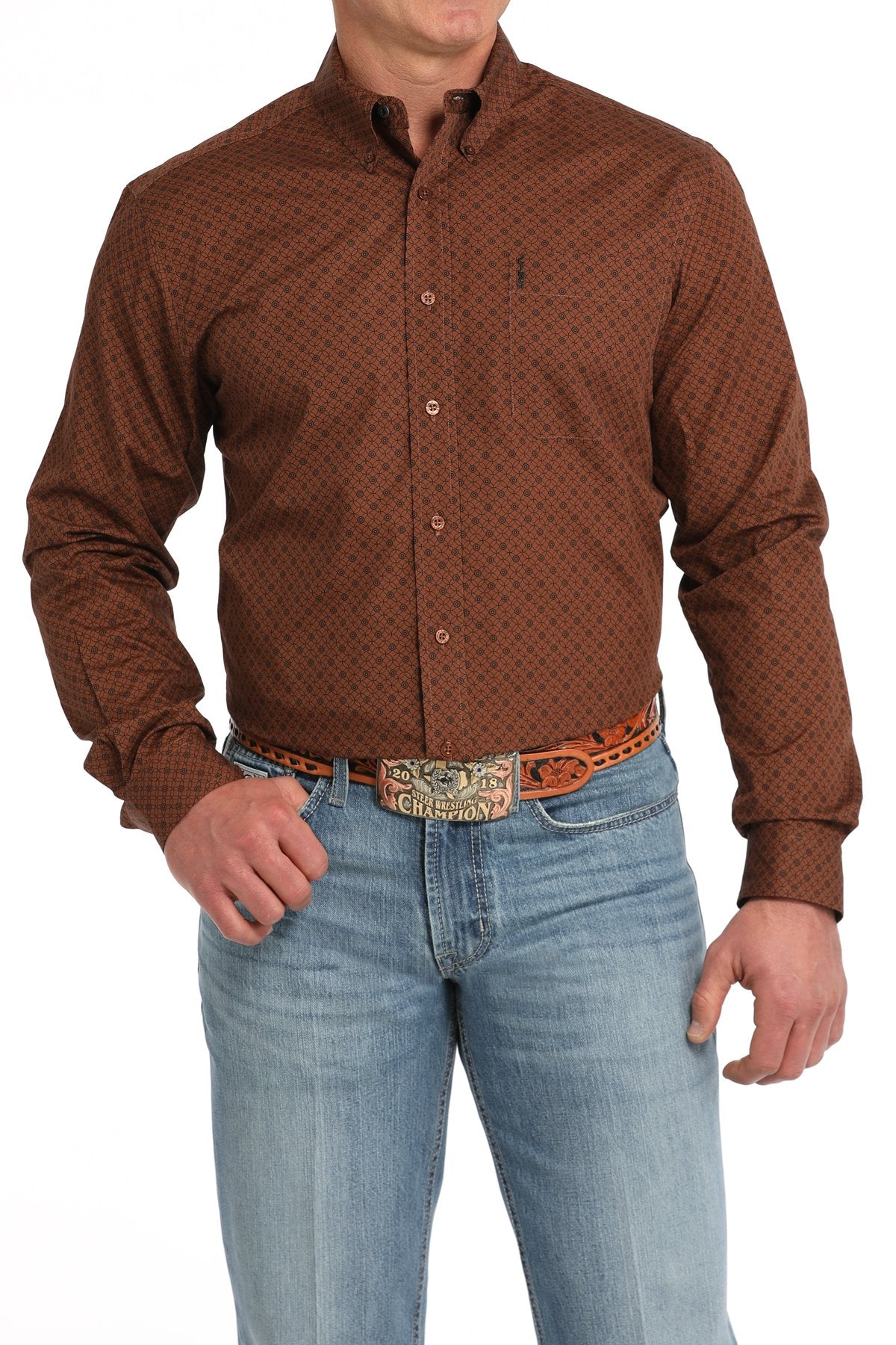 Cinch Modern Fit Geometric Print Button-Down Western Shirt - Brown