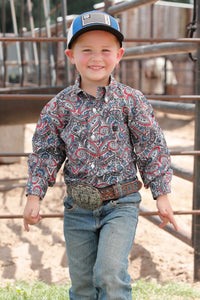 Paisley Print Infant/Toddler Button-Down Western Shirt - Royal/Black/Red