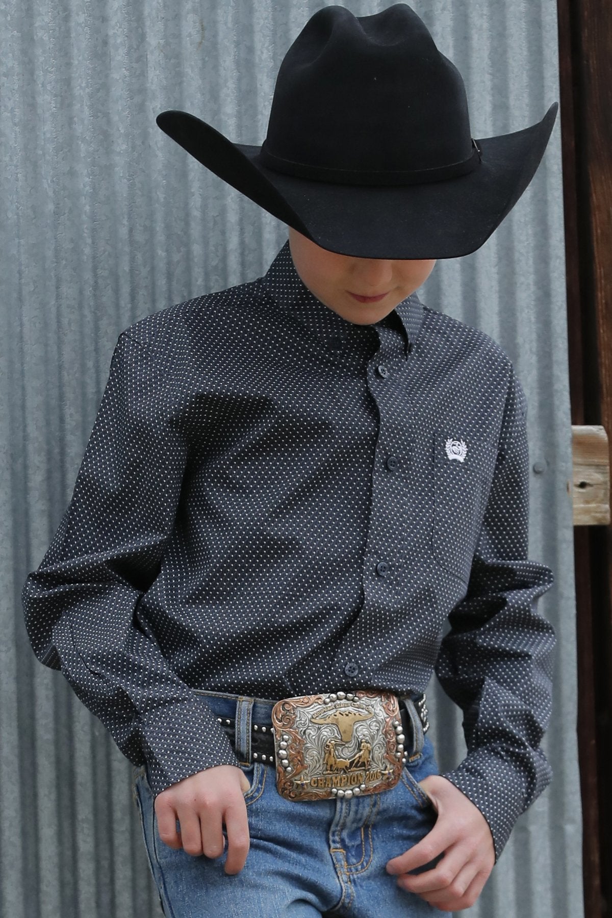 Boy's Geometric Print Button-Down Western Shirt