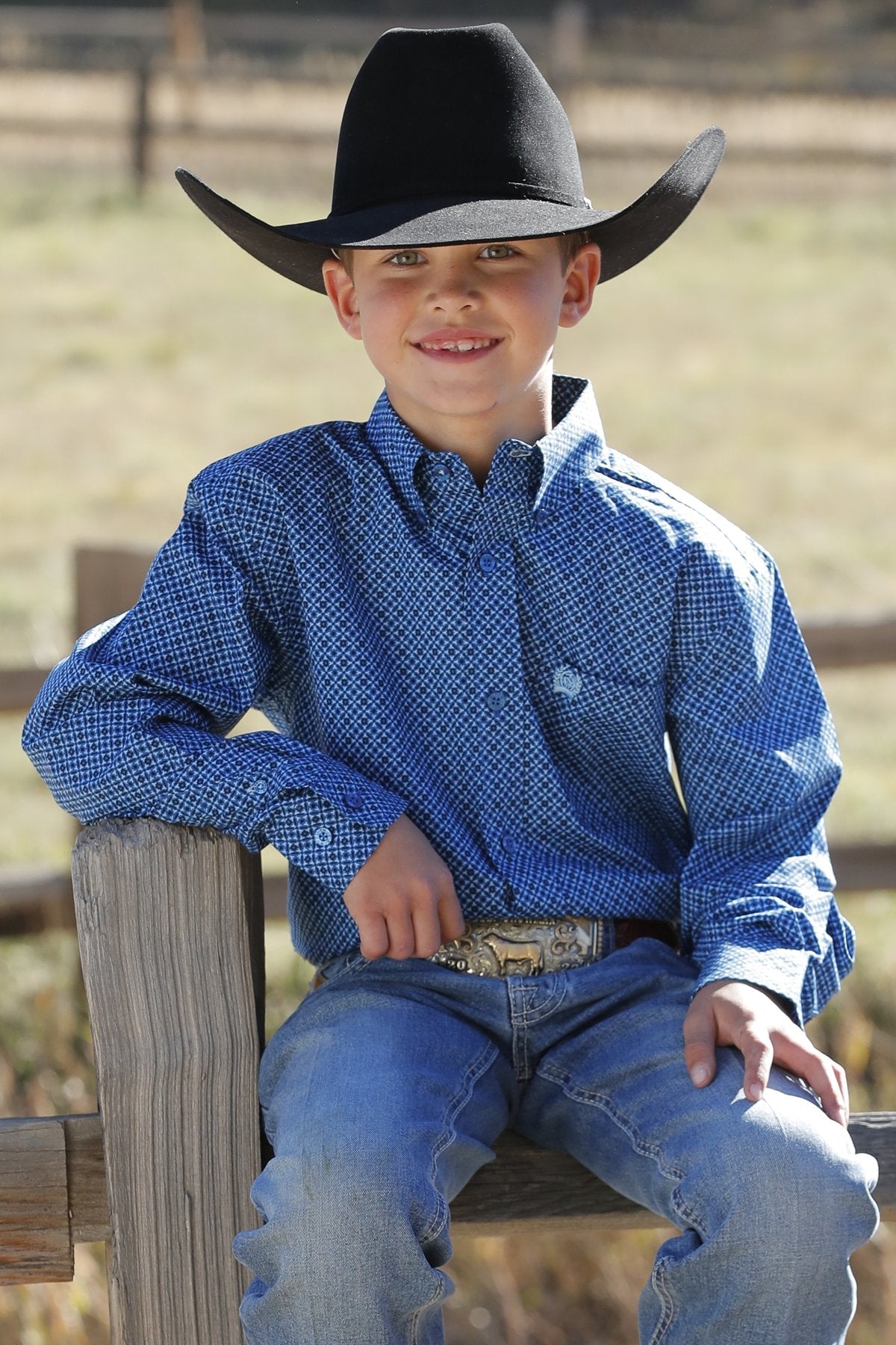 Boy's Geometric Print Button-Down Western Shirt - Royal