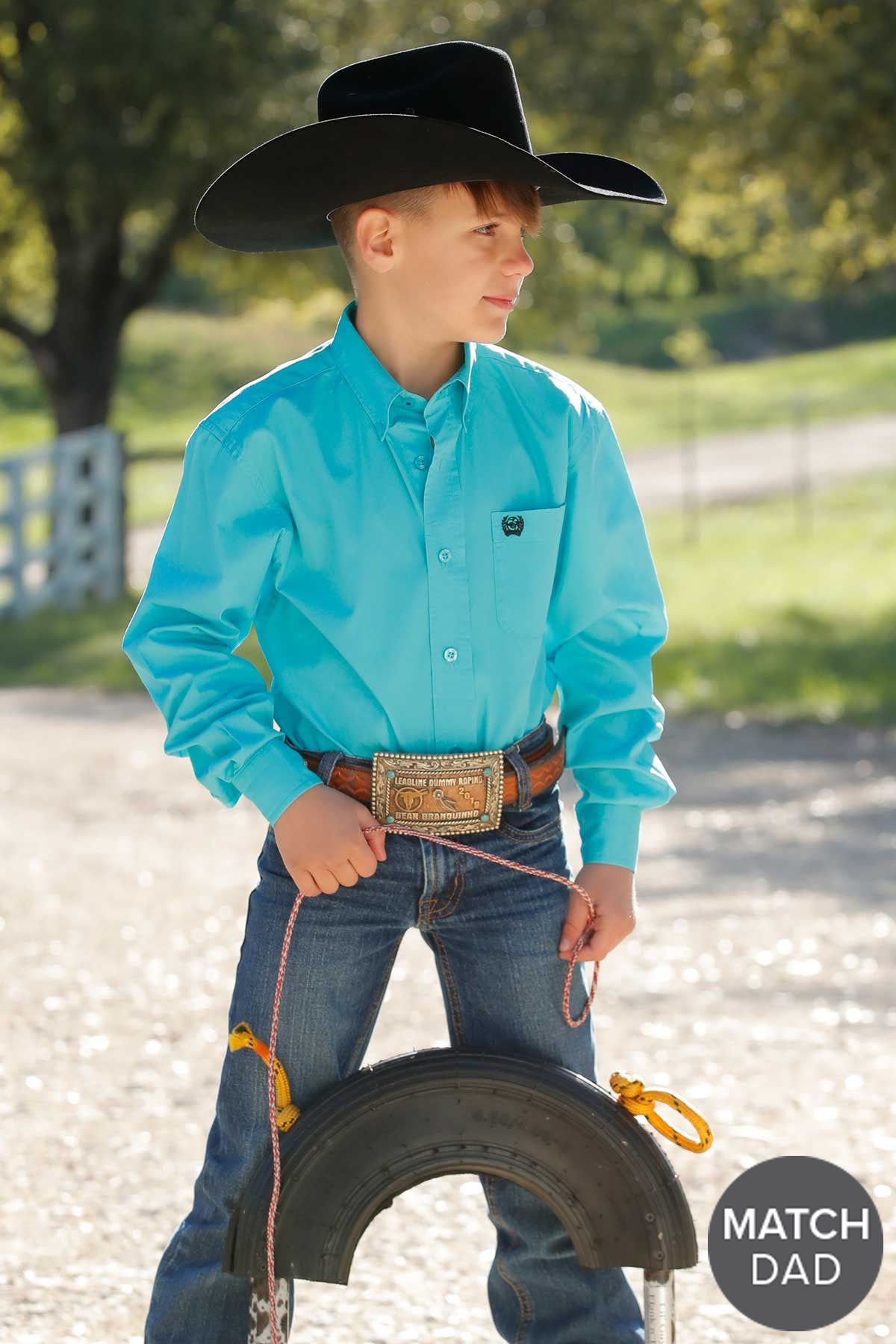 Cinch Boy's Solid Button-Down Western Shirt - Turquoise