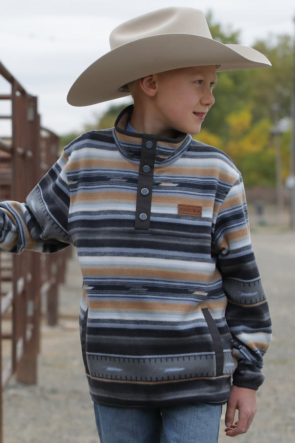 Cinch - Boy's Match Dad Fleece Pullover - Black/Gray/Tan