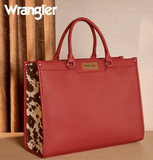 Wrangler Carry-All Tote Bag in Red with cow print side panels and logo patch