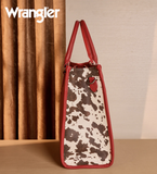 Wrangler Carry-All Tote Bag in Red featuring cow print side panels and dual handles.