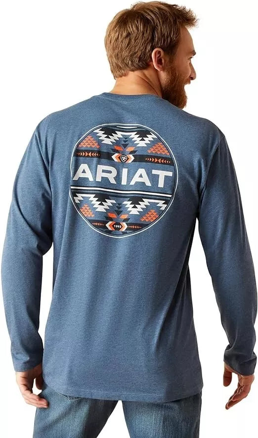 Ariat Men's Western Geo Fill Graphic Sailor Blue Heather T-Shirt