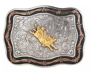 Crumrine Western Mens Belt Buckle Bullrider Silver Barbed Wire Silver