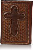 Nocona Western Men Wallet Trifold Leather Weave Hair Inlay Cross Cutout