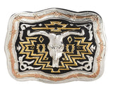 Crumrine Western Mens Belt Buckle Longhorn Skull Silver Barbed Wire