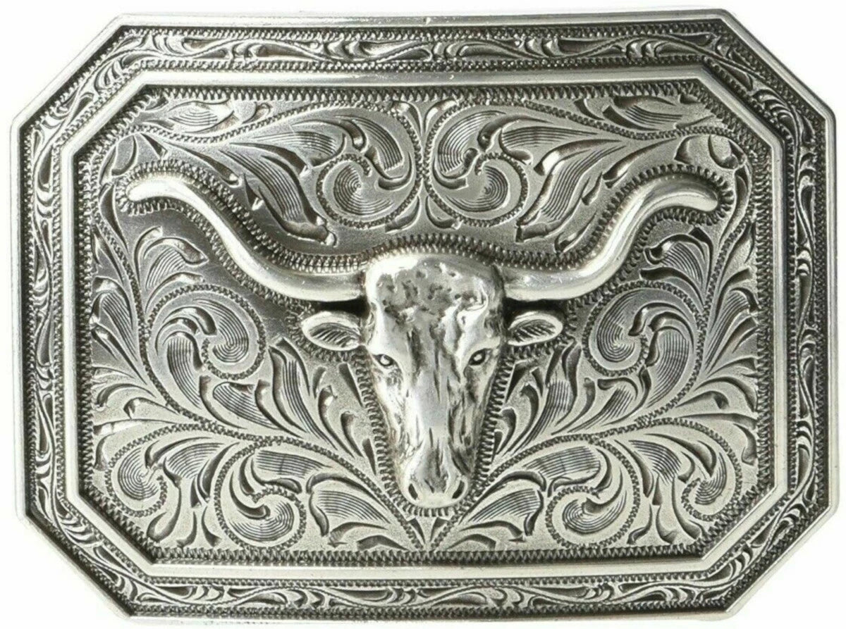 Ariat Western Mens Belt Buckle Longhorn Silver