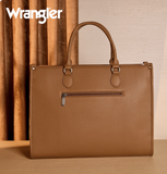 Wrangler WG389-8119 Carry-All Large Tote Work Tote in brown with top zipper closure and logo patch.